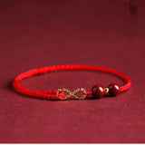Hand Weave Infinity Symbol Red Rope Bracelet with Buddha Cinnabar Charm