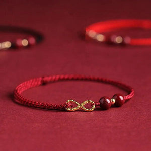 Hand Weave Infinity Symbol Red Rope Bracelet with Buddha Cinnabar Charm