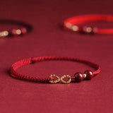 Hand Weave Infinity Symbol Red Rope Bracelet with Buddha Cinnabar Charm