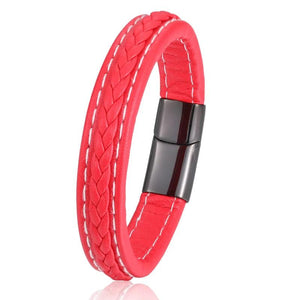 Men's Punk Leather Bracelet Stainless Steel Magnet Buckle Jewelry