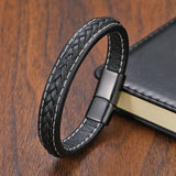Men's Punk Leather Bracelet Stainless Steel Magnet Buckle Jewelry