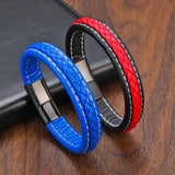 Men's Punk Leather Bracelet Stainless Steel Magnet Buckle Jewelry