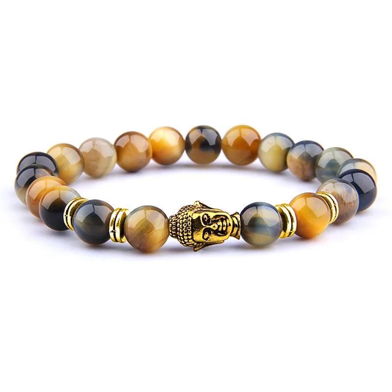 8mm Tiger Eye Beaded Bracelet with Buddha Charm