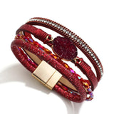 Layered Leather Wrap Bracelet Boho Druzy Resin Stone Crystal Bead Charm Bracelet