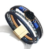 Layered Leather Wrap Bracelet Boho Druzy Resin Stone Crystal Bead Charm Bracelet