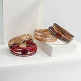 Layered Leather Wrap Bracelet Boho Druzy Resin Stone Crystal Bead Charm Bracelet