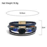 Layered Leather Wrap Bracelet Boho Druzy Resin Stone Crystal Bead Charm Bracelet