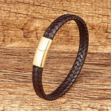Hand-woven Leather Bracelet Stainless Steel Button Black/Brown Rope