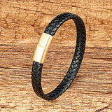 Hand-woven Leather Bracelet Stainless Steel Button Black/Brown Rope