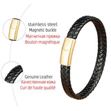 Hand-woven Leather Bracelet Stainless Steel Button Black/Brown Rope