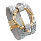 Metal Circle Ring Leather Wrap Bracelets for Women