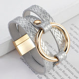 Metal Circle Ring Leather Wrap Bracelets for Women