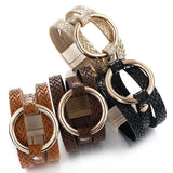 Metal Circle Ring Leather Wrap Bracelets for Women