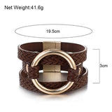 Metal Circle Ring Leather Wrap Bracelets for Women