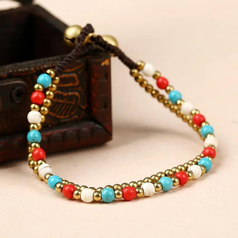 Ethnic Style Stone Bell Bracelet Hand-woven Bangle