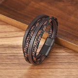 Braided Leather Men Bracelet Stainless Steel Magnetic Buckle