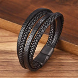 Braided Leather Men Bracelet Stainless Steel Magnetic Buckle