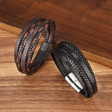 Braided Leather Men Bracelet Stainless Steel Magnetic Buckle