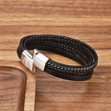 Braided Leather Men Bracelet Stainless Steel Magnetic Buckle