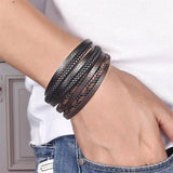 Braided Leather Men Bracelet Stainless Steel Magnetic Buckle