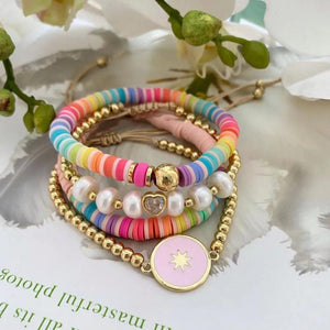 Boho Heishi Pearl Bracelet Heart Charm Pulseras Femme
