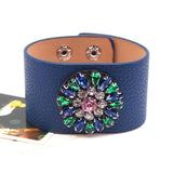 Rhinestone Leather Bracelet Wide Wrap Hand Chain All-Match Jewelry