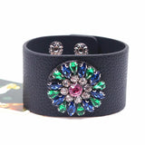 Rhinestone Leather Bracelet Wide Wrap Hand Chain All-Match Jewelry