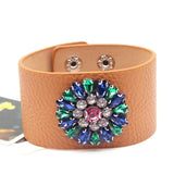 Rhinestone Leather Bracelet Wide Wrap Hand Chain All-Match Jewelry