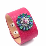 Rhinestone Leather Bracelet Wide Wrap Hand Chain All-Match Jewelry