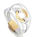 Double Circle Leather Bracelet Women Multilayer Wrap Charm Jewelry