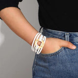 Double Circle Leather Bracelet Women Multilayer Wrap Charm Jewelry