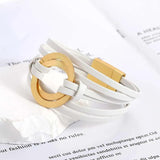 Double Circle Leather Bracelet Women Multilayer Wrap Charm Jewelry