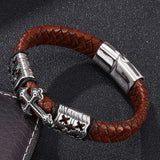 Vintage Braided Leather Men Bracelet with Cross Charms