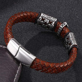 Vintage Braided Leather Men Bracelet with Cross Charms