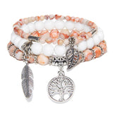 3Pcs Natural Stone Beads Bracelet Set Tree Of Life Feather Charm Bracelets