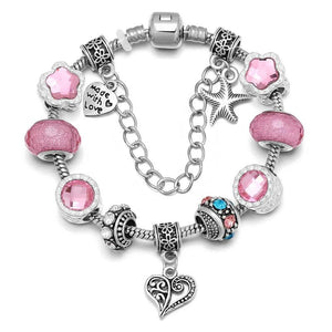 Silver Plated Charms Bracelet with Crystal Beads Pan Bracelet