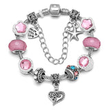 Silver Plated Charms Bracelet with Crystal Beads Pan Bracelet