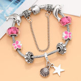 Silver Plated Charms Bracelet with Crystal Beads Pan Bracelet