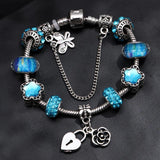 Silver Plated Charms Bracelet with Crystal Beads Pan Bracelet