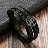 Tree of Life Leather Bracelet Men Hand-Woven Classic Layer