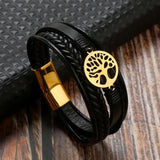 Tree of Life Leather Bracelet Men Hand-Woven Classic Layer