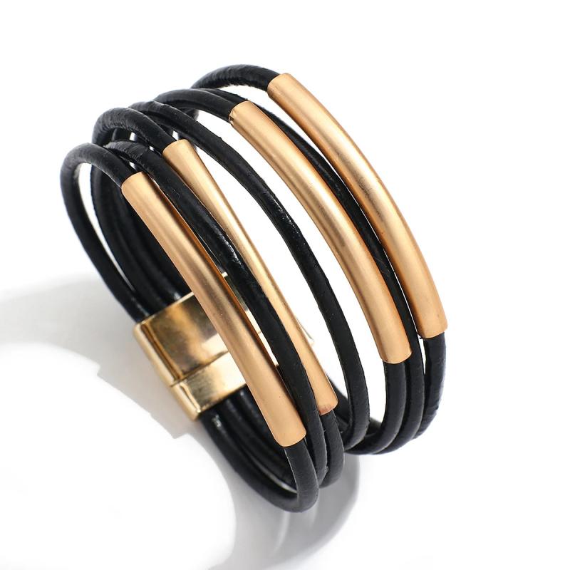 Bohemian Thick Leather Bracelet for Women Bars Charm Wrap Bangle