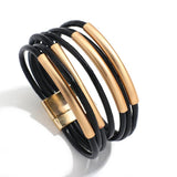 Bohemian Thick Leather Bracelet for Women Bars Charm Wrap Bangle