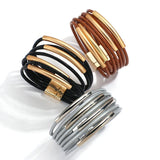 Bohemian Thick Leather Bracelet for Women Bars Charm Wrap Bangle