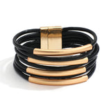 Bohemian Thick Leather Bracelet for Women Bars Charm Wrap Bangle
