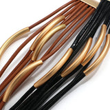 Bohemian Thick Leather Bracelet for Women Bars Charm Wrap Bangle