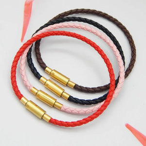 Stainless Steel Tube Clasp Bracelet Men's Leather Braided Rope Bracelet