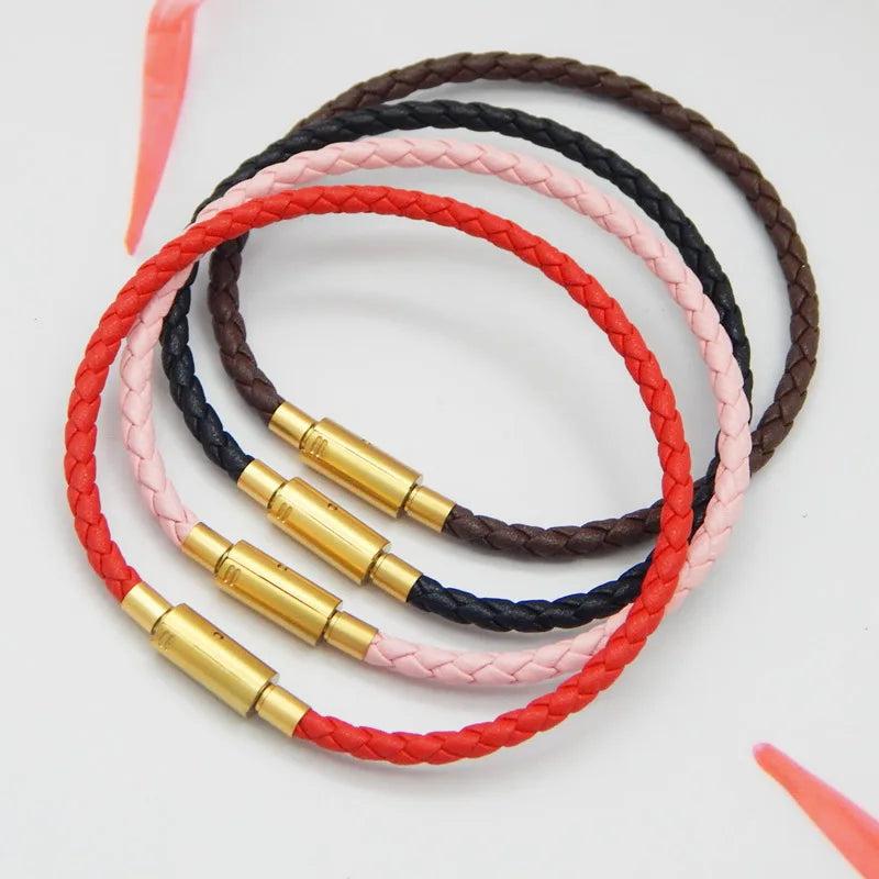 Stainless Steel Tube Clasp Bracelet Men's Leather Braided Rope Bracelet