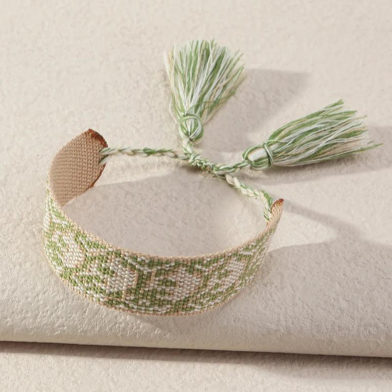 Retro Braided Fabric Bracelet Lace Up Tassel Rope Wrap Bracelet