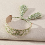 Retro Braided Fabric Bracelet Lace Up Tassel Rope Wrap Bracelet